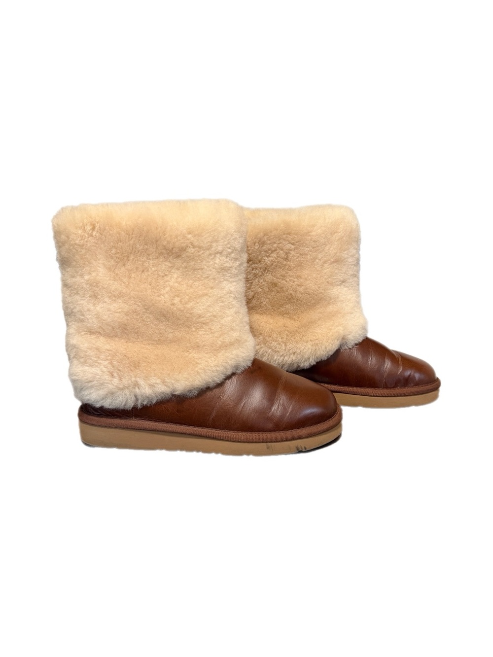 UGG Australia Patten Shearling Cuff Boots Chestnut Leather Size 7